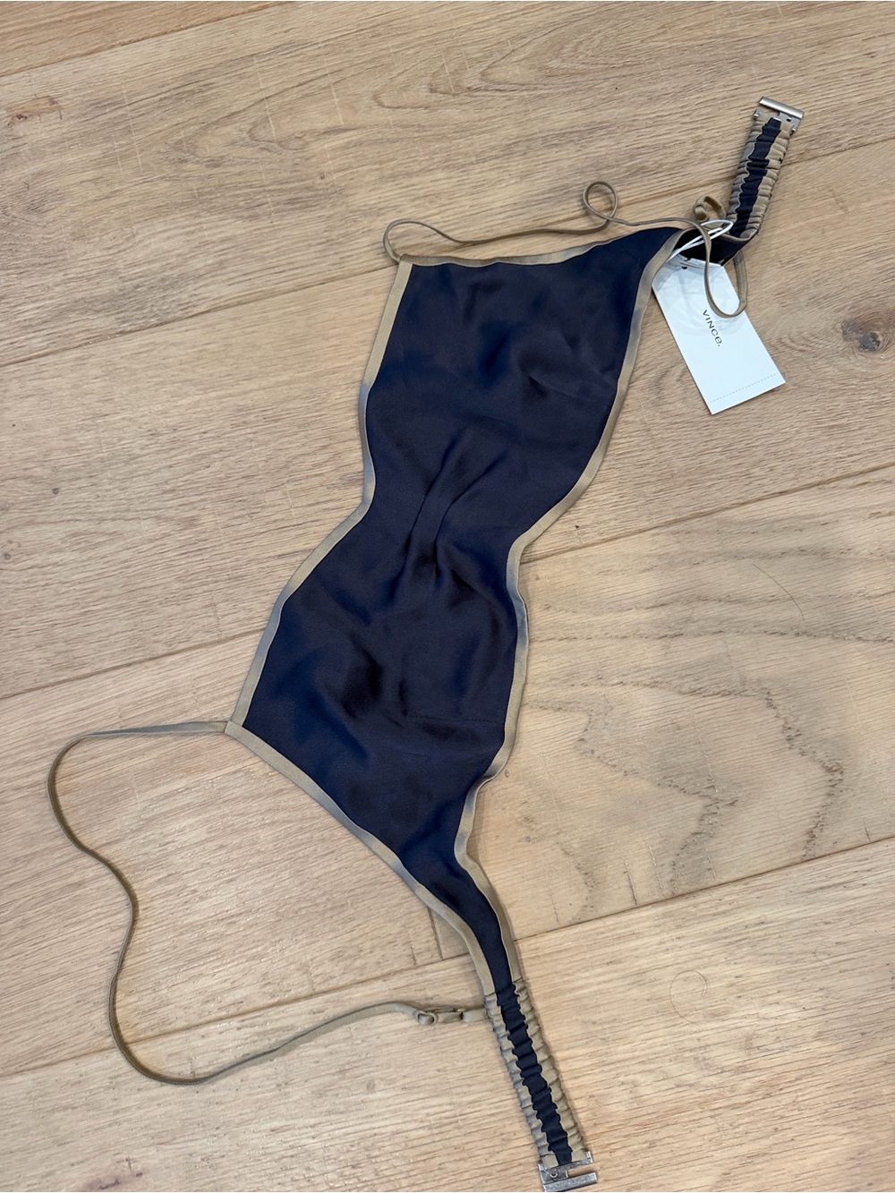 Vince Navy and Beige Silk  Bandeau Intimate Top